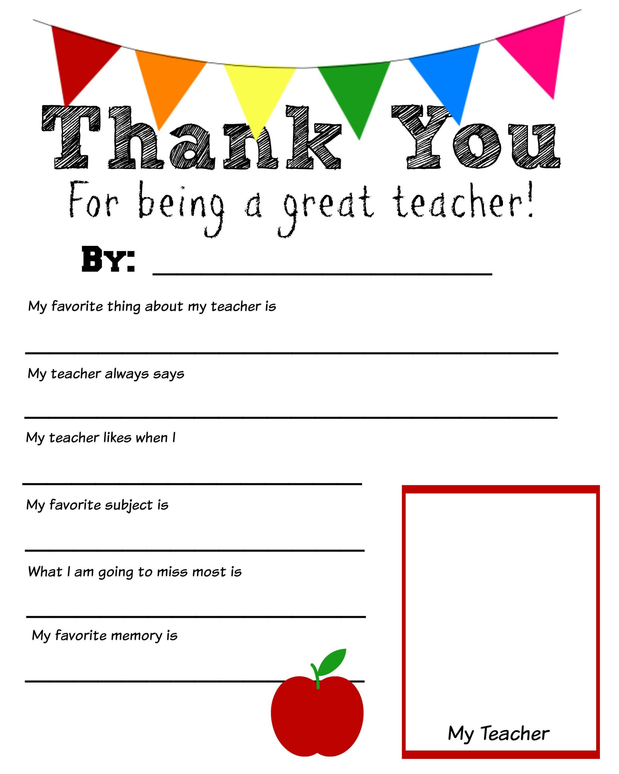 Thank You Teacher Free Printable for Teacher Thank You Cards Printable