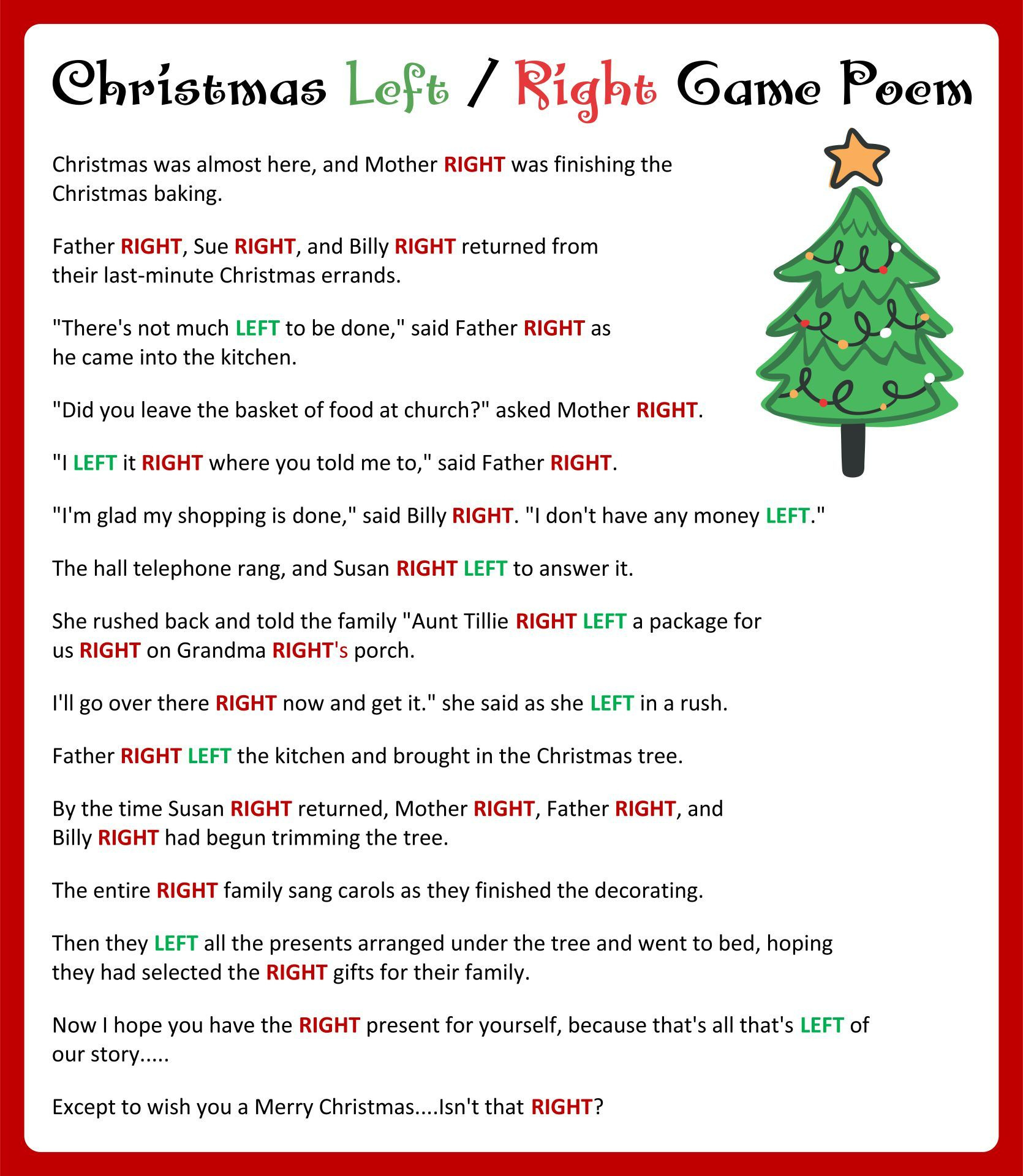 The Left Right Christmas Story within Left And Right Christmas Game Printable