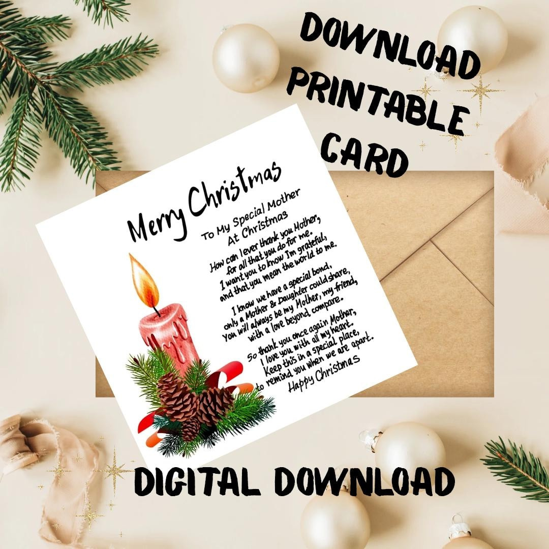 To My Special Mother At Christmas Card Print. Christmas Message for Printable Christmas Card For Mother