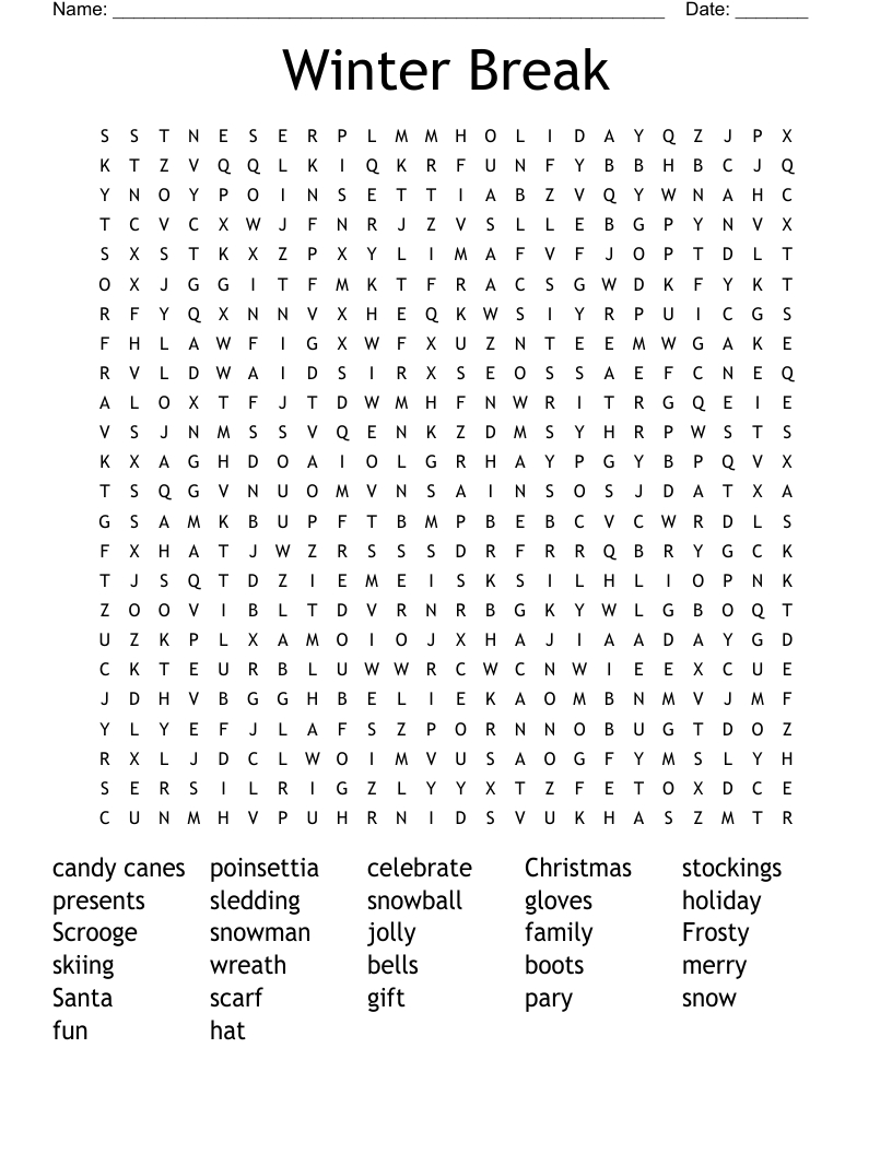 Winter Break Word Search - Wordmint with regard to Winter Holiday Word Search Printable