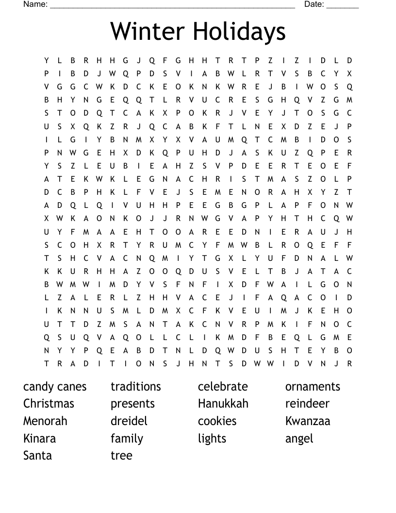 Winter Holidays Word Search - Wordmint in Winter Holiday Word Search Printable Free