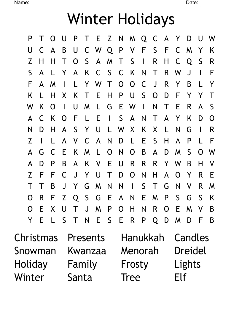 Winter Holidays Word Search - Wordmint inside Winter Holiday Word Search Printable