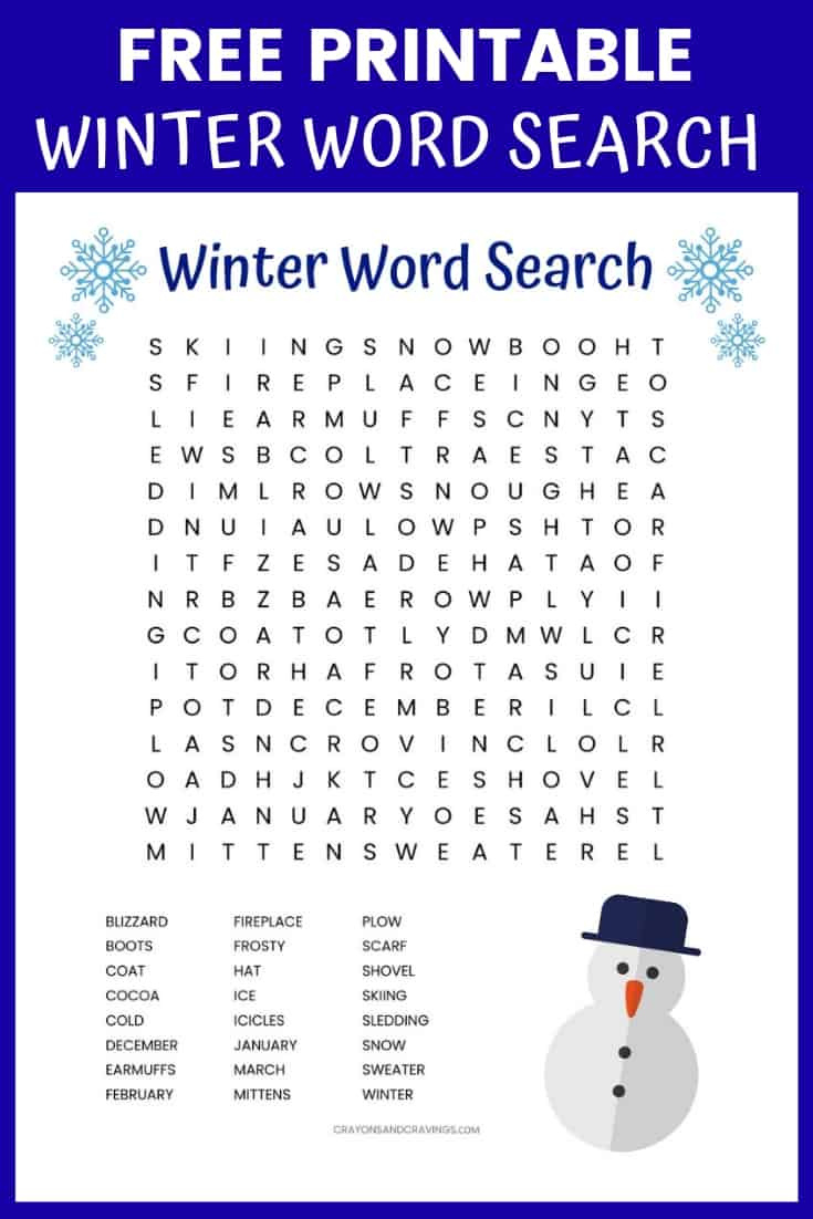 Winter Word Search Free Printable Worksheet inside Winter Holiday Word Search Printable Free