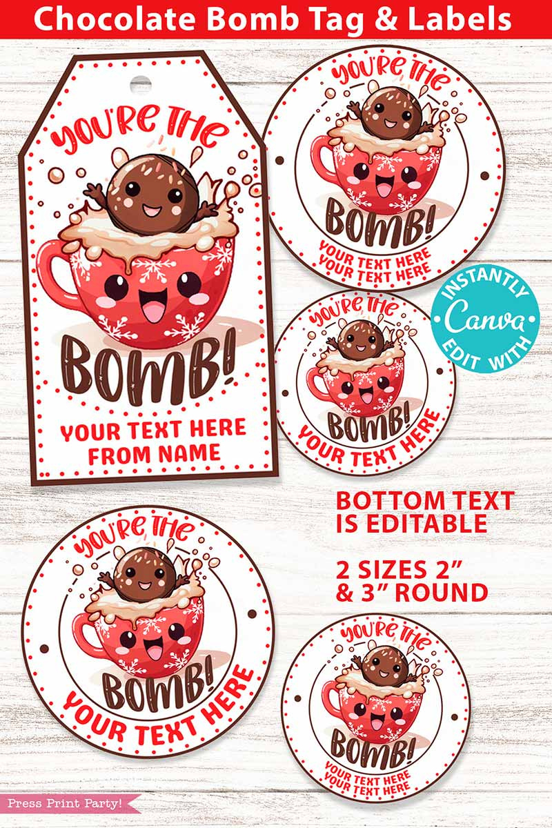 You&amp;#039;Re The Bomb Christmas Hot Chocolate Bomb Tags - Press Print pertaining to Free Printable Hot Cocoa Bomb Tags Christmas